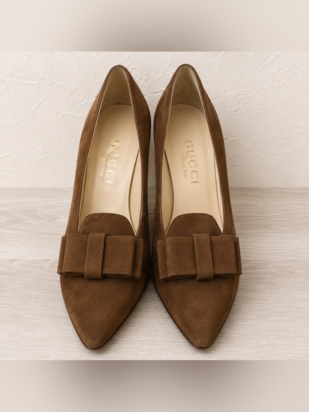 Gucci Suede Bow Pumps Women Size 34 Brown Good Vintage 14132‎ 3044